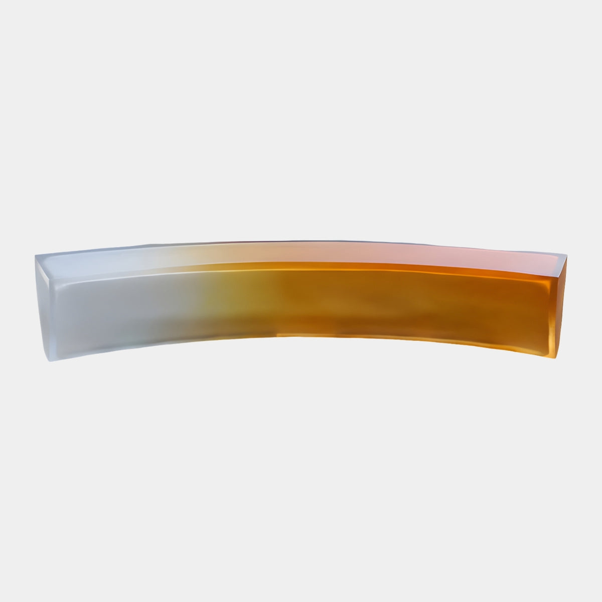 Orange Gradient Monolithic Resin Bench, 250cm, a curved frosted resin beam shifting from milky white to amber, shown on a plain light background.