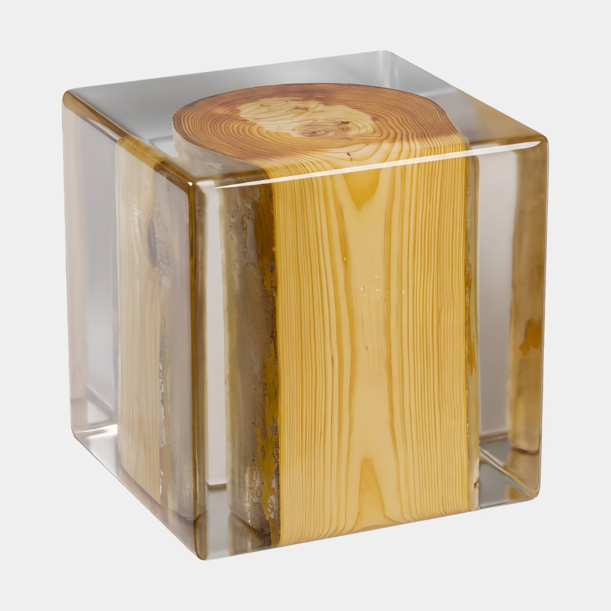 Honey Timber Log Clear Resin Cube Table - 42cm