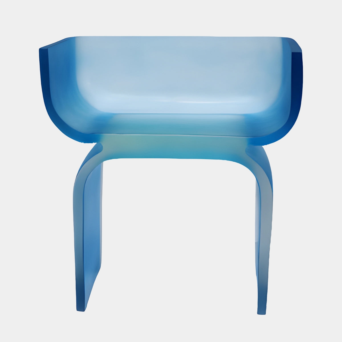 Blue Frosted Thin-Walled Shell Cast Resin Chair, 64cm, with curved wing-back shell and splayed flat legs, deep blue edges fading to pale blue seat, on a plain white background.