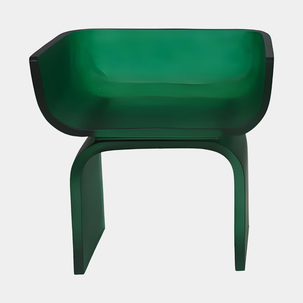 Green Frosted Thin-Walled Shell Cast Resin Chair, 64cm, with curved wing sides and sled legs, dark-edged green finish, on a plain white background.