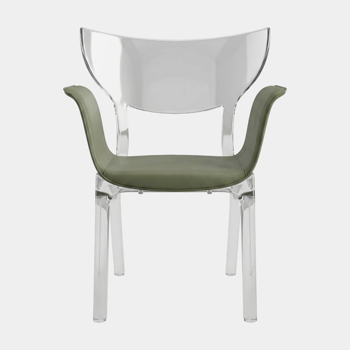 Clear Frame & Green Leather Resin Armchair - 88cm