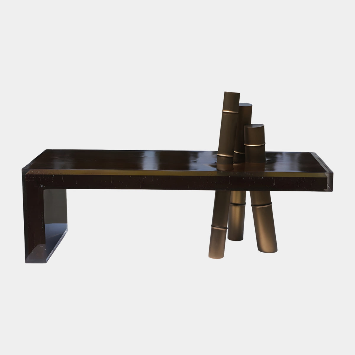 Dark Slab & Bronze Bamboo Console Table - 125cm