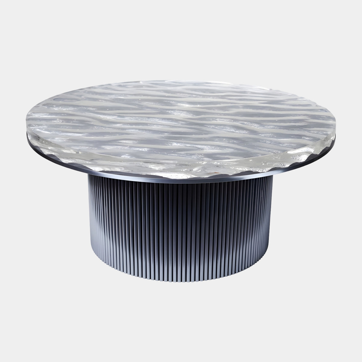 Rippled Clear Top Fluted Metal Drum Table - 80cm