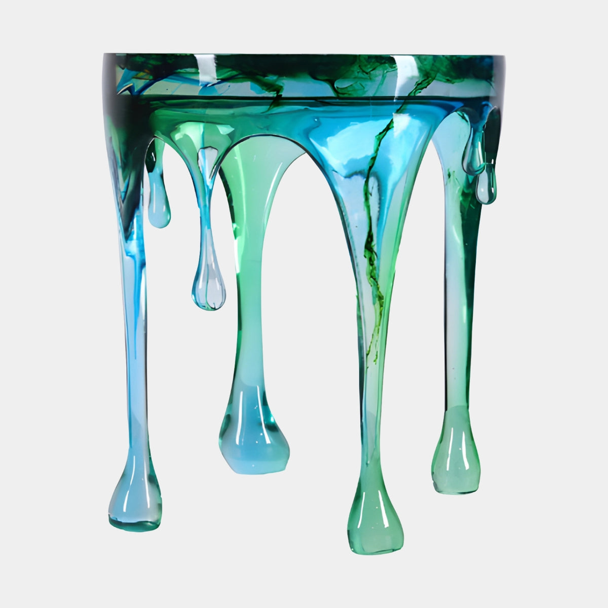 Blue to Green Dripping Cast Resin Side Table - 45cm