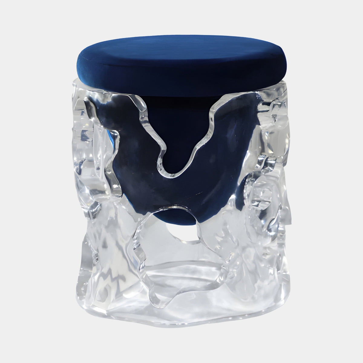 Navy Cushion Faceted Clear Resin Stool - 45cm
