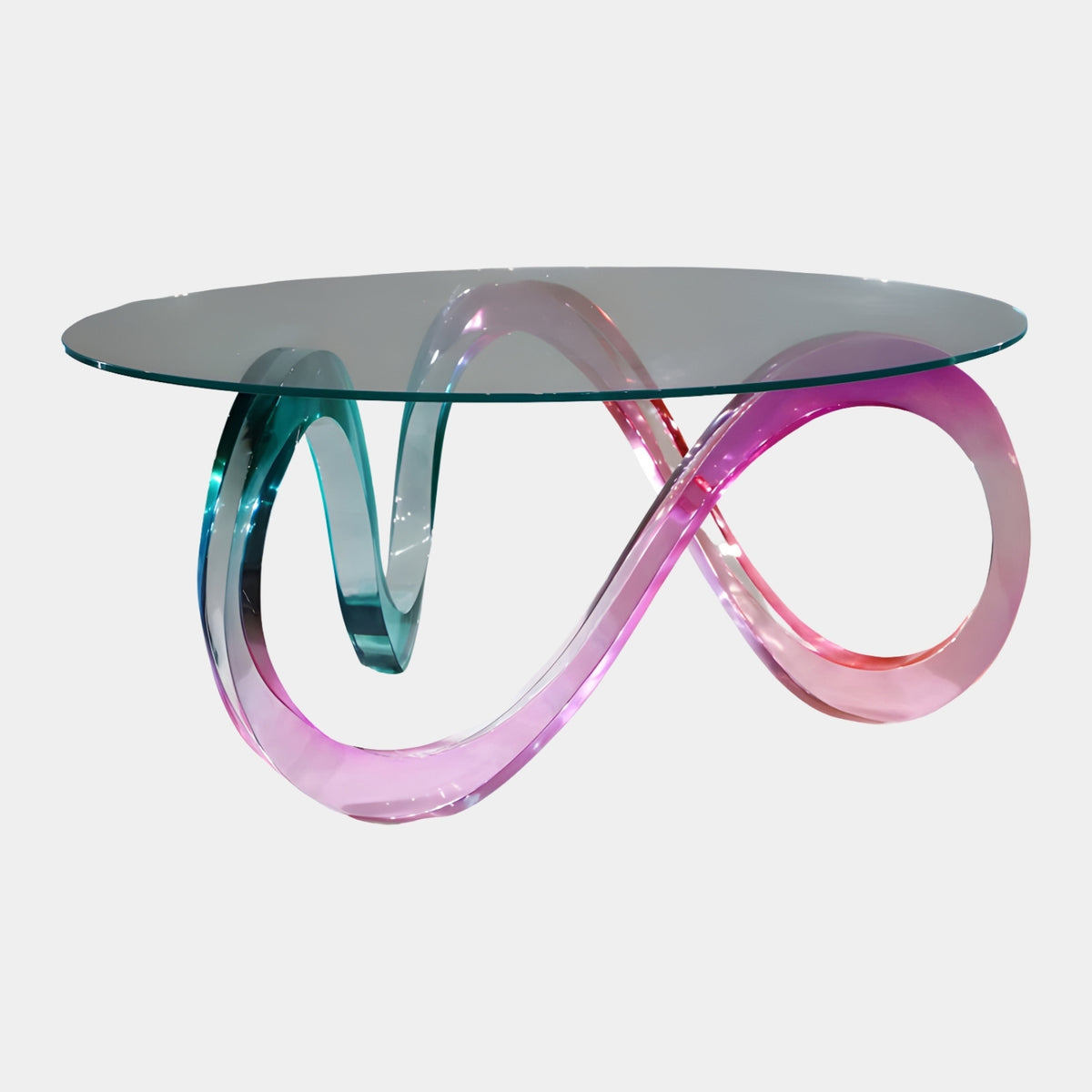 Teal to Pink Ribbon Base Glass Coffee Table - 90cm