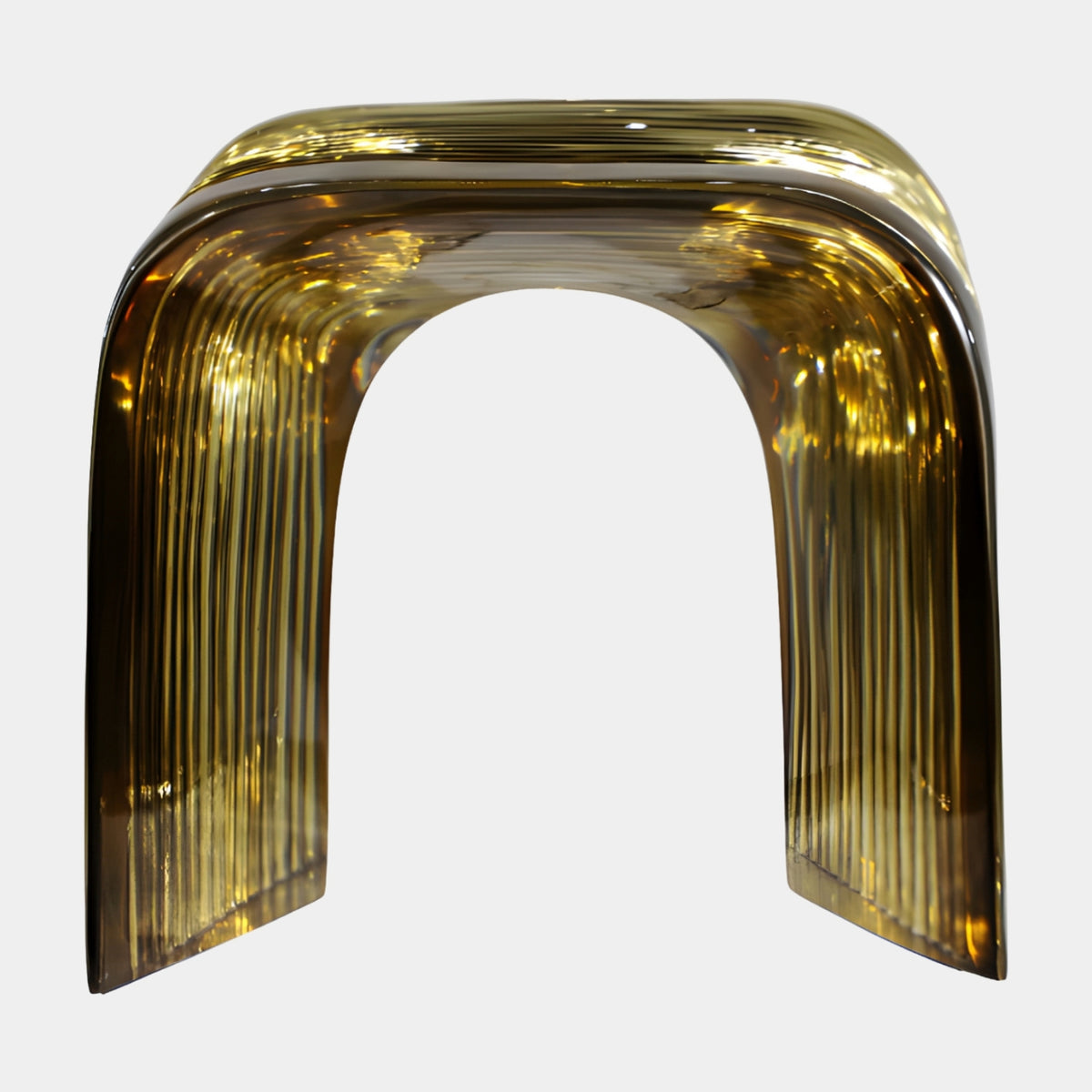 Amber Ribbed Arch Cast Resin Stool - 30cm
