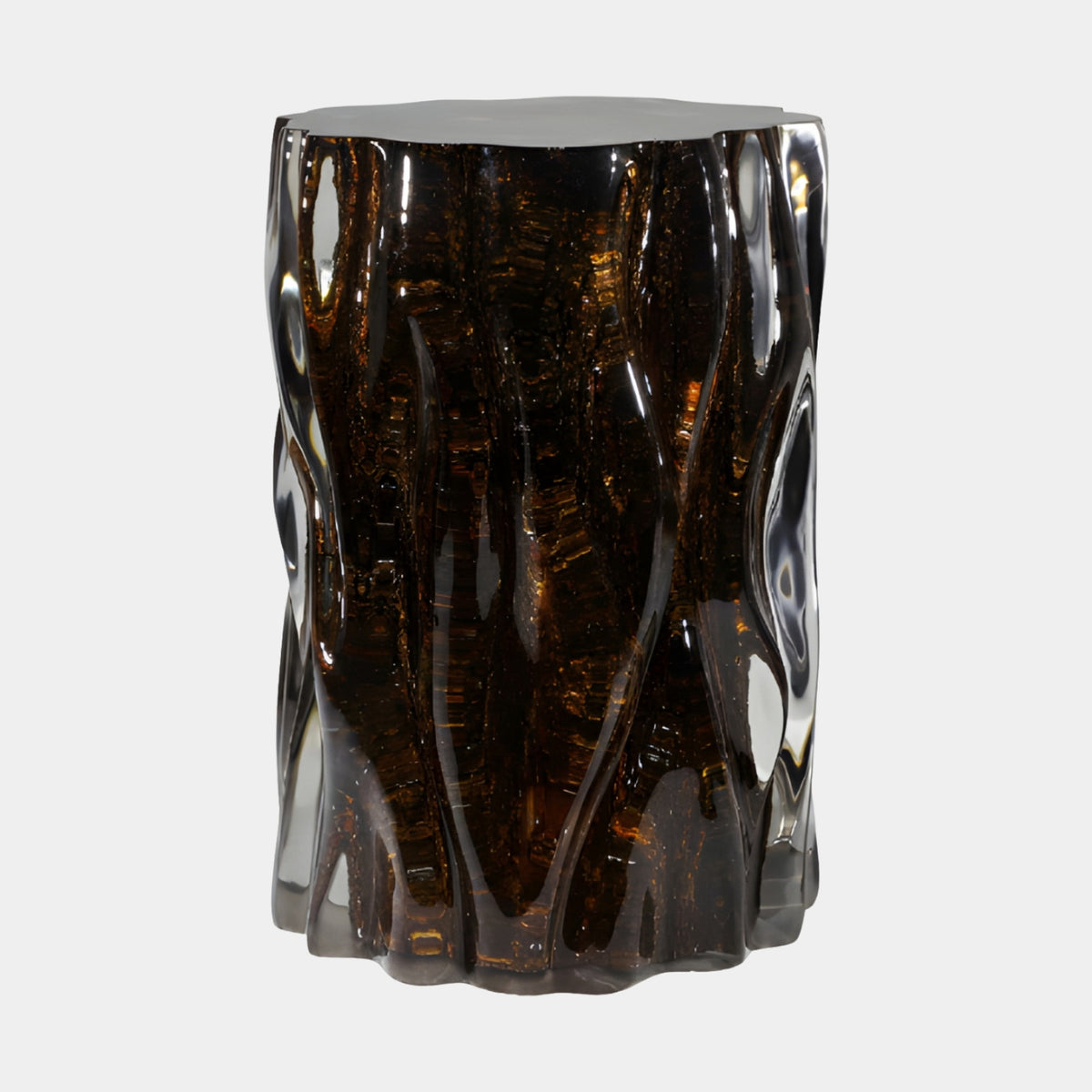 Dark Amber Bark Channel Cast Resin Stool - 55cm