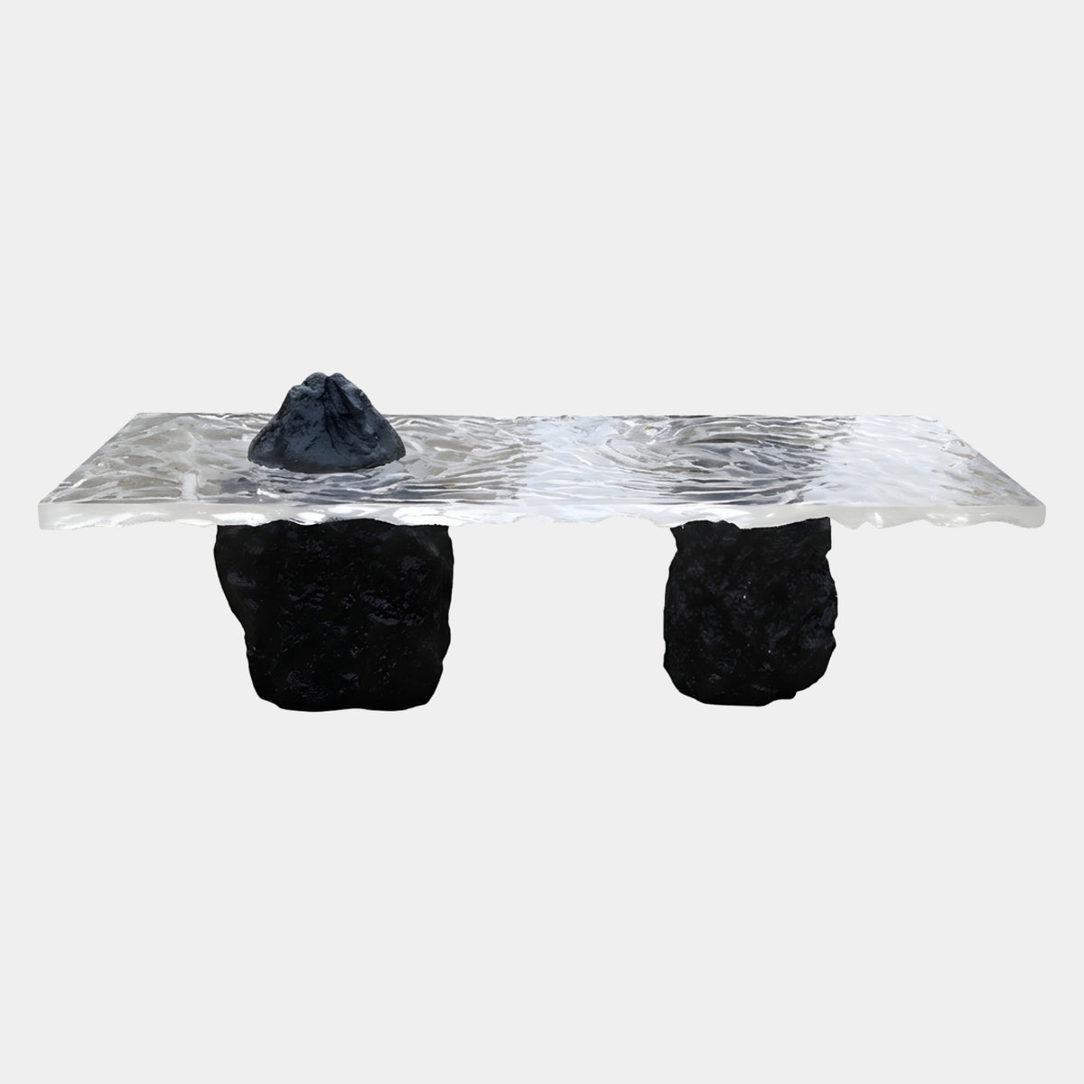 Rippled Clear Slab & Black Rock Resin Console - 240cm