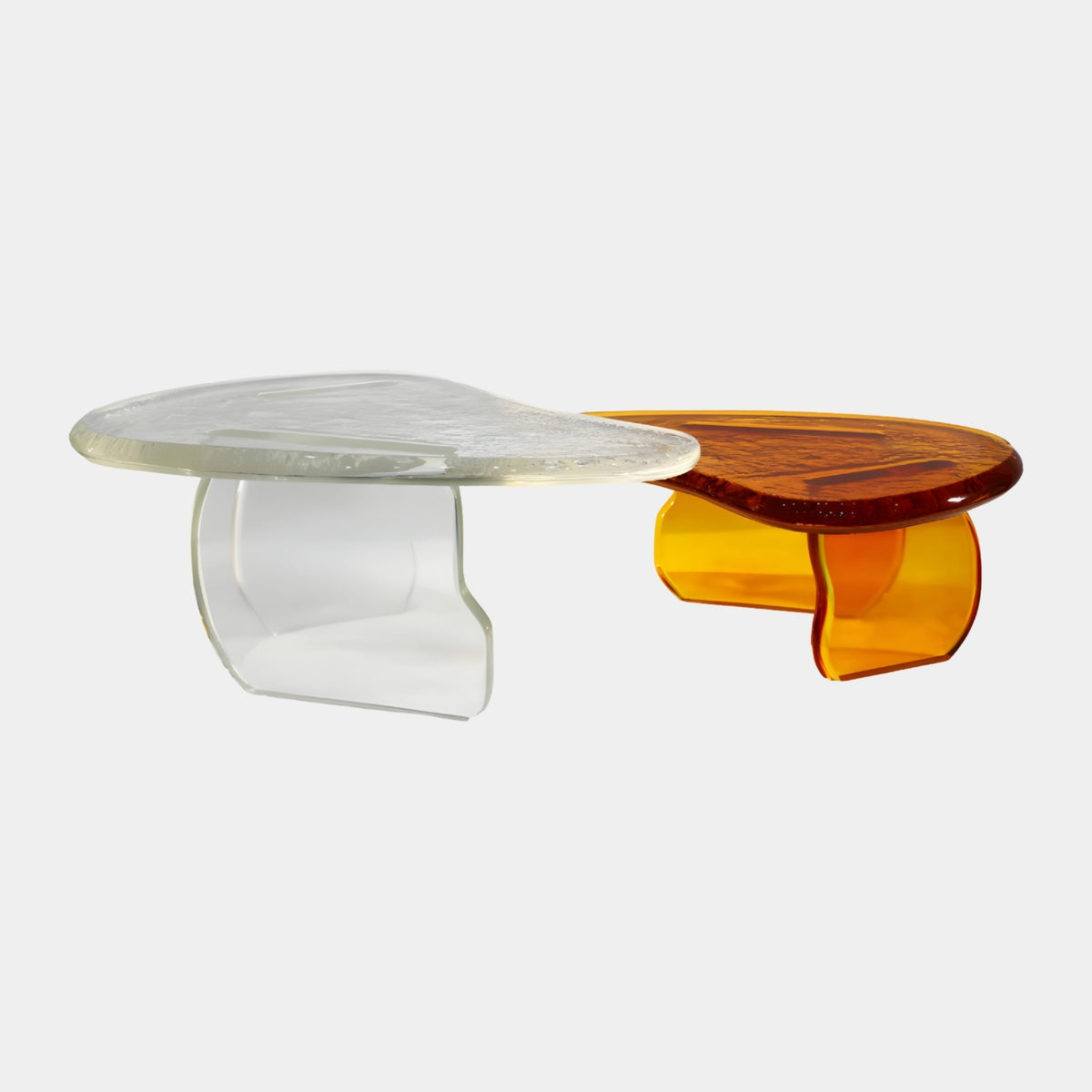 Clear & Amber Pebble Top Composite Low Table Set of Two - 89cm