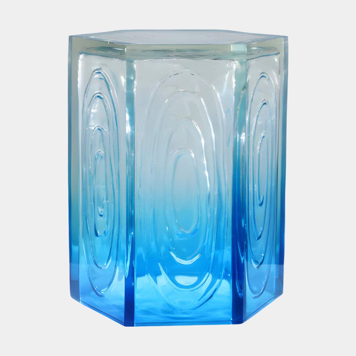 Blue Graded Ringed Face Composite Hexagonal Stool - 53cm