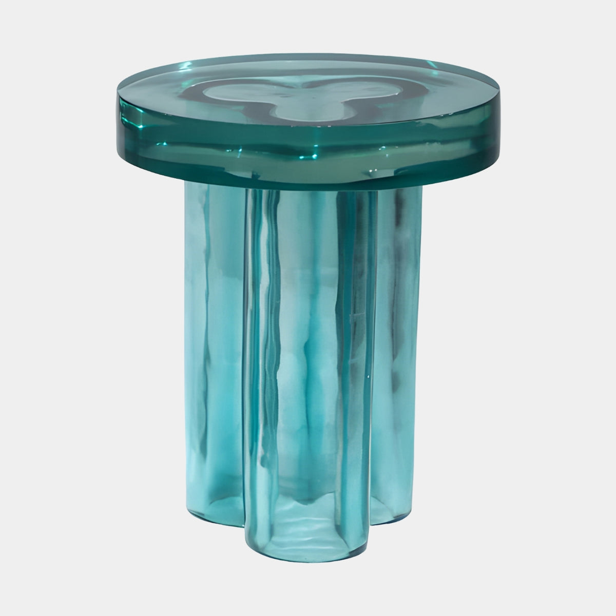 Teal Clover Column Cast Resin Pedestal Table - 62cm