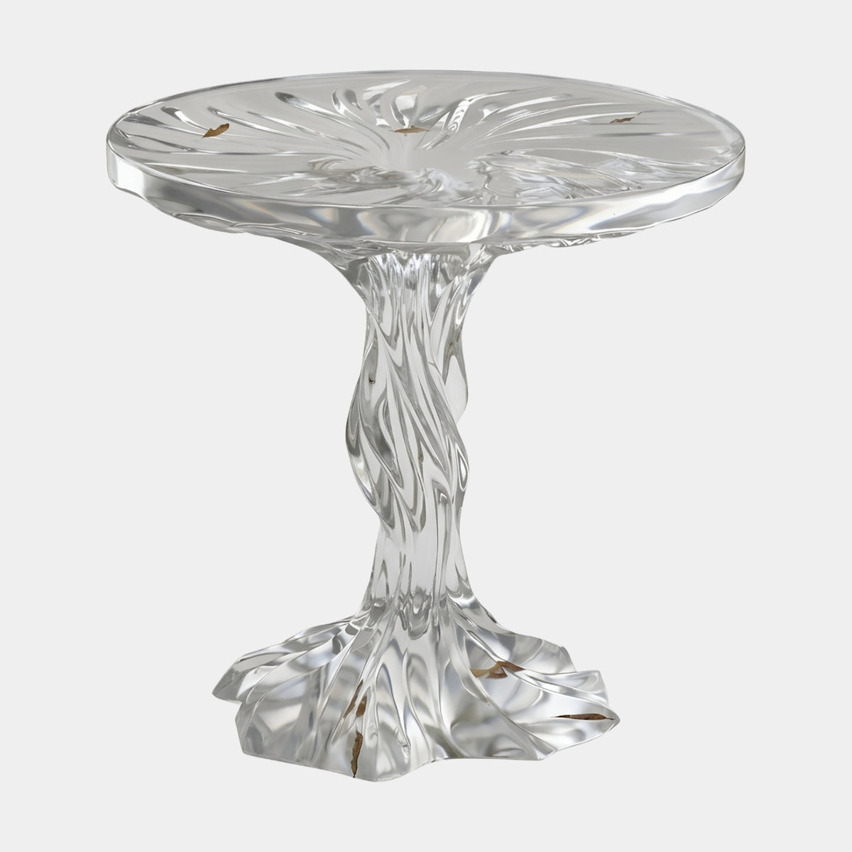 Colourless Twisted Stem Cast Resin Side Table - 65cm with a swirl-patterned round top and twisted stem on a lobed foot, shown against a plain white background.