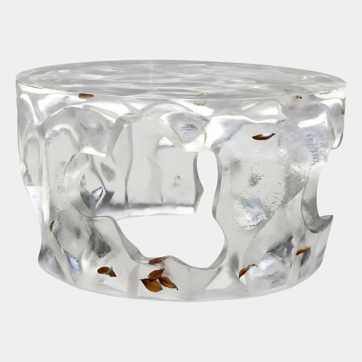 Colourless Eroded Side Cast Resin Coffee Table - 90cm