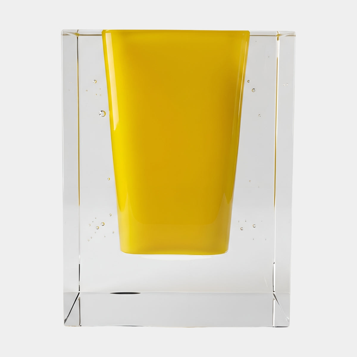 Yellow Core Clear Cast Resin Block Table - 46cm with a tapered yellow slab encased in a clear resin block, shown against a plain white background.