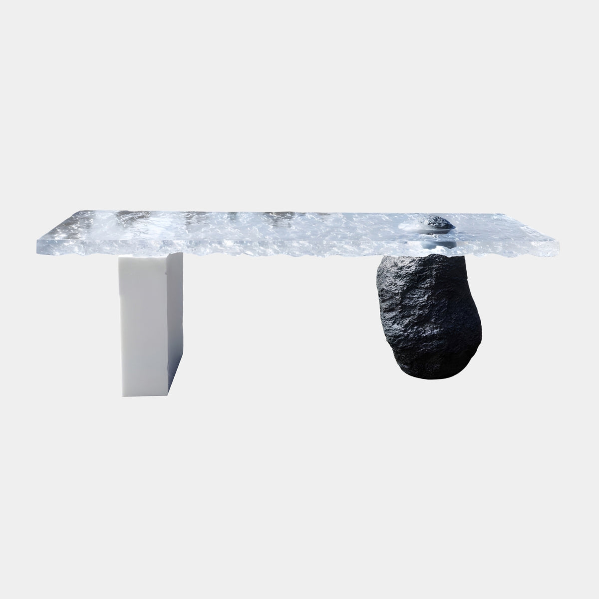 Textured Clear Slab & Rock Plinth Resin Console - 225cm