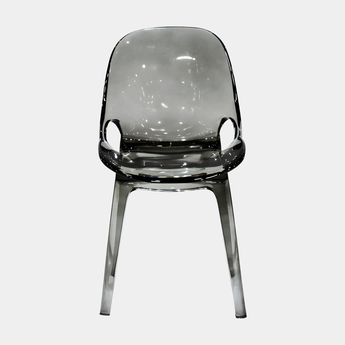 Smoke Loop Arm Cast Resin Dining Chair, 81cm, front view on a plain white background with looped arms and splayed legs.