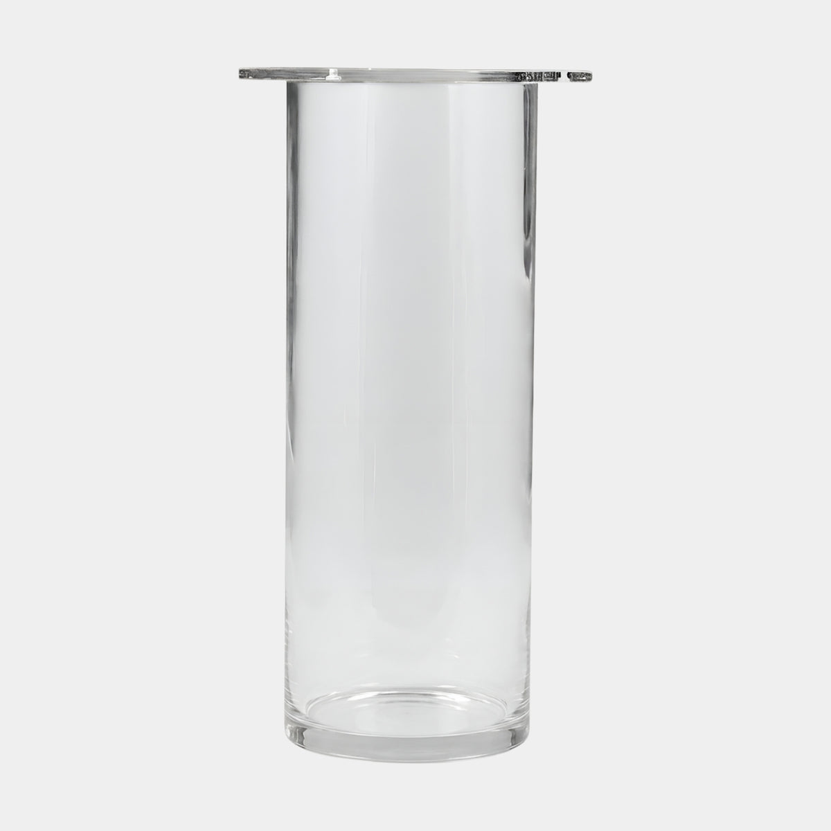 Clear Mirror Polished Resin Column Side Table, 69cm, a transparent cylindrical column with a flat overhanging disc top, shown against a plain white background.