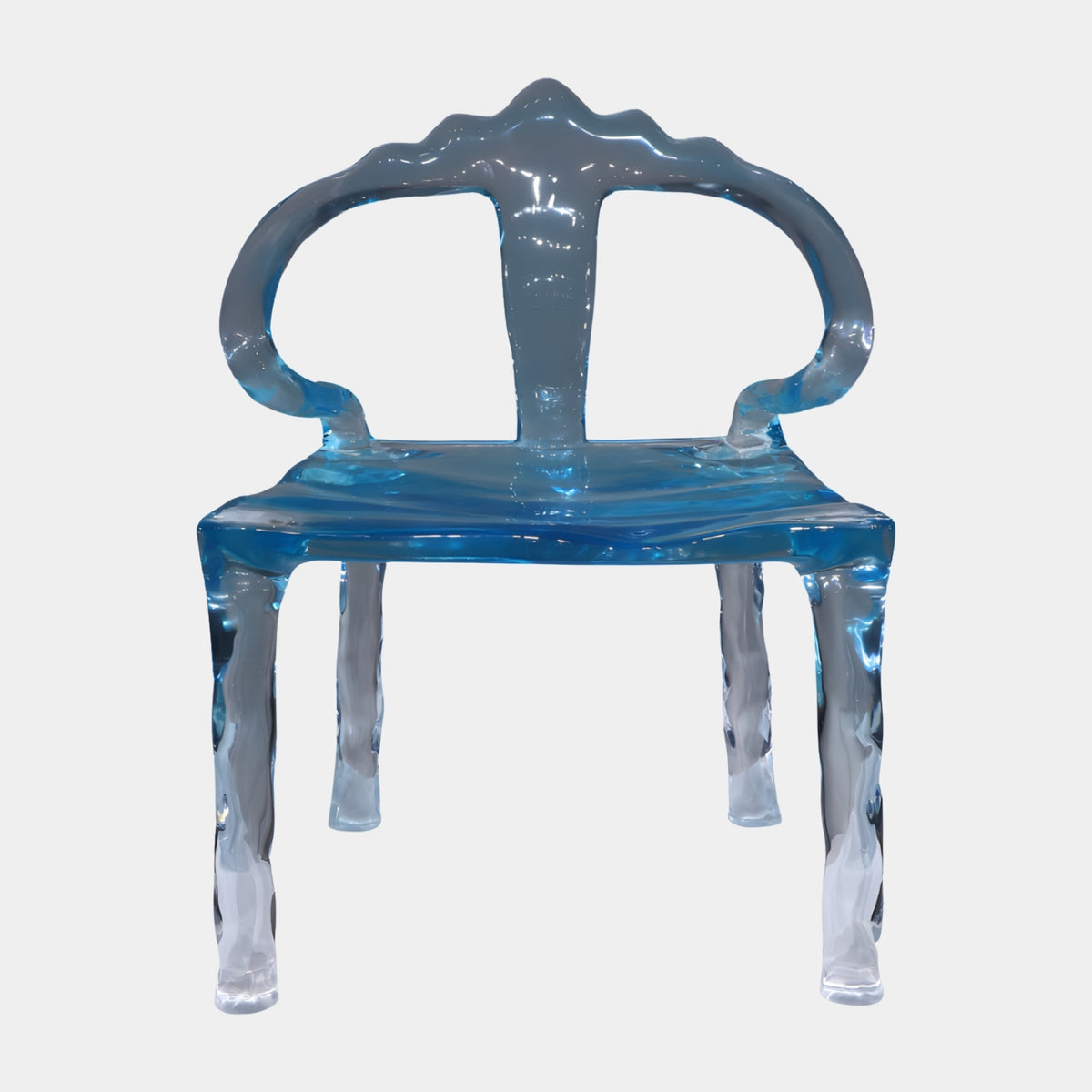 Azure Blue Ice Form Hooped Back Cast Resin Armchair - 80cm
