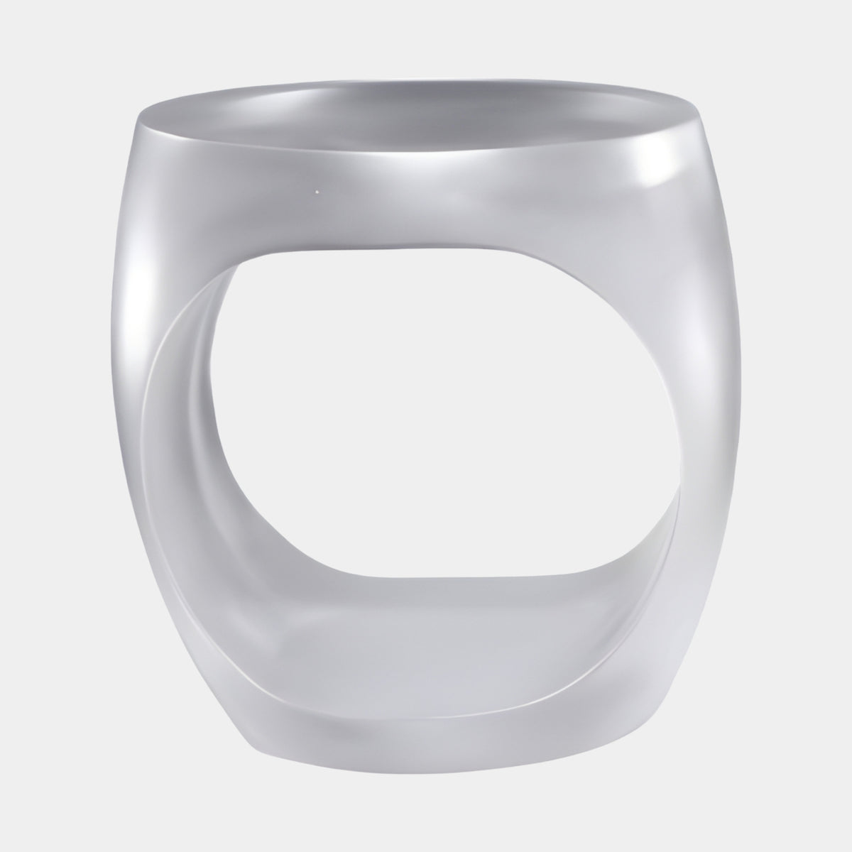 Frosted White Open Loop Cast Resin Stool, 50cm, with a rounded square shape and large central cutout, shown on a plain light grey background.