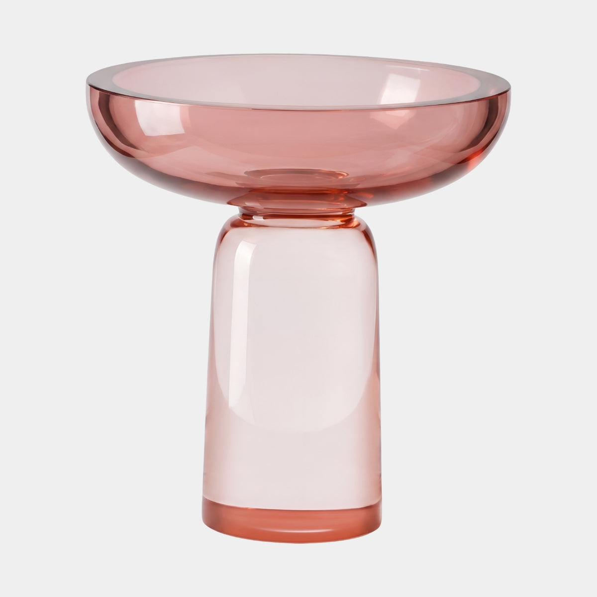 Pink Dished Top Drum Base Acrylic Side Table, 53cm, with a shallow pink dish atop a cylindrical drum base, shown on a plain white background.