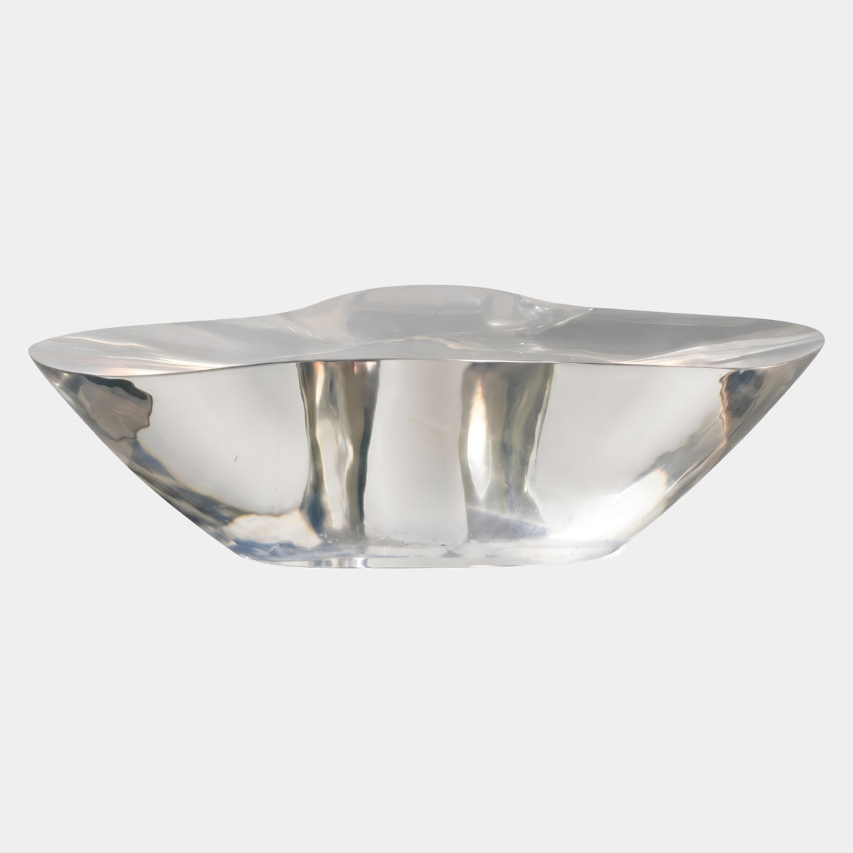 Clear Mirror Polished Boulder Cast Resin Low Table, 135cm, a flattened organic form with a slightly dished top, shown on a plain light grey background.