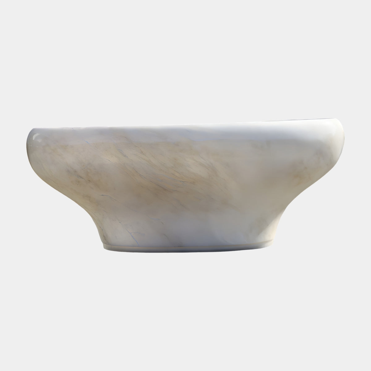 Cream Marbled Waisted Cast Resin Counter (255cm) by Giant Sculptures, a waisted basin form with soft grey-brown marbling and a rolled rim, shown on a plain white background.