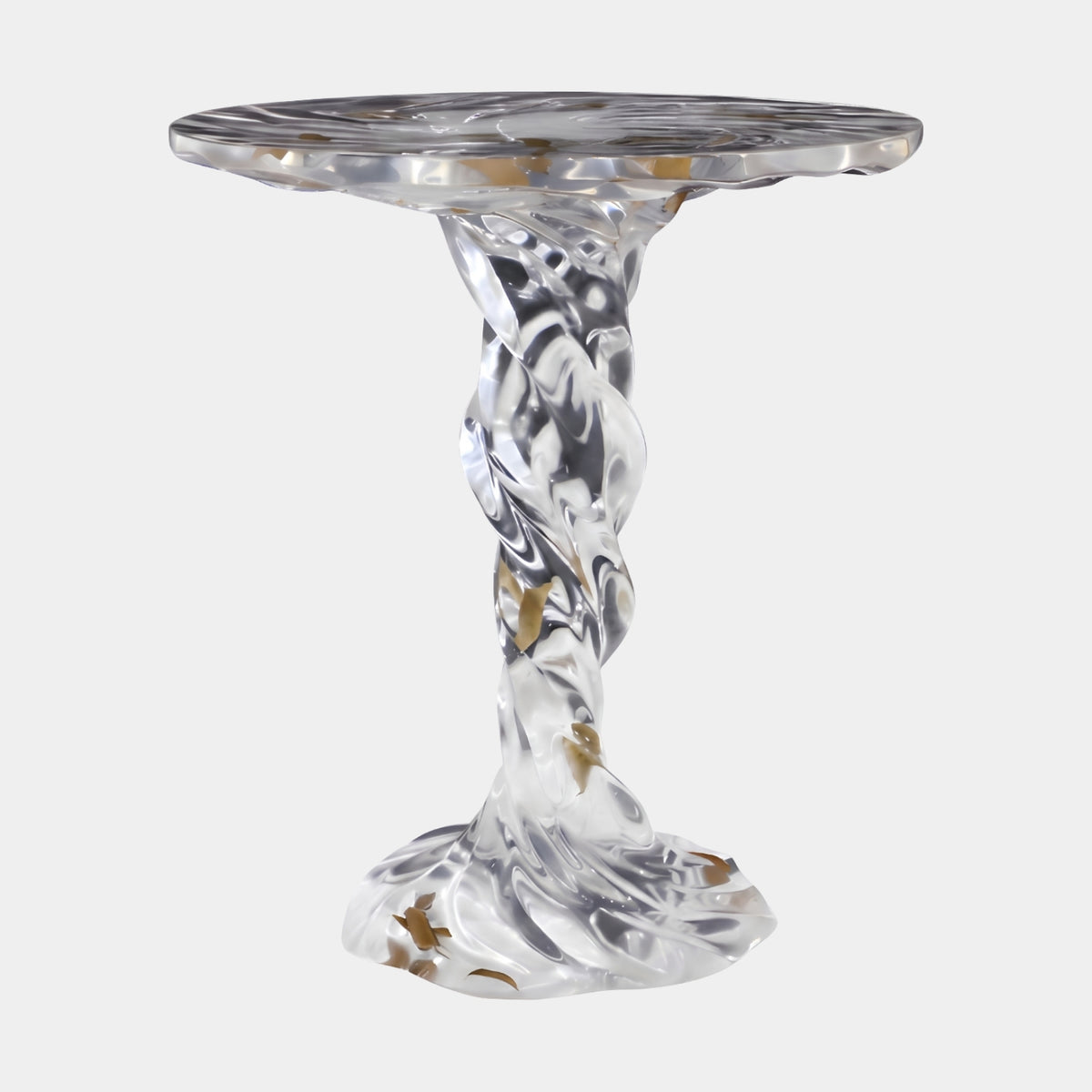 Clear Twisted Column Gold Fleck Resin Side Table, 72cm, with a rope-like twisted base and gold-flecked clear resin, shown on a plain white background.