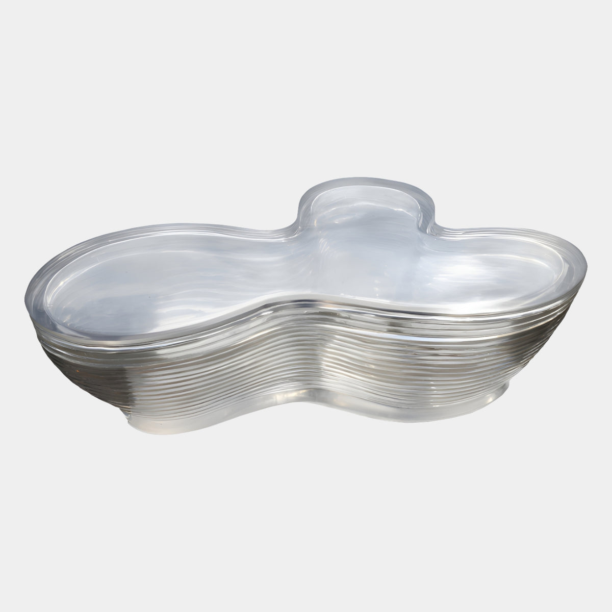 Clear Contour Ring Cloud Plan Resin Low Table, 130cm, with ringed sides and a dished rim, shown on a plain white background.