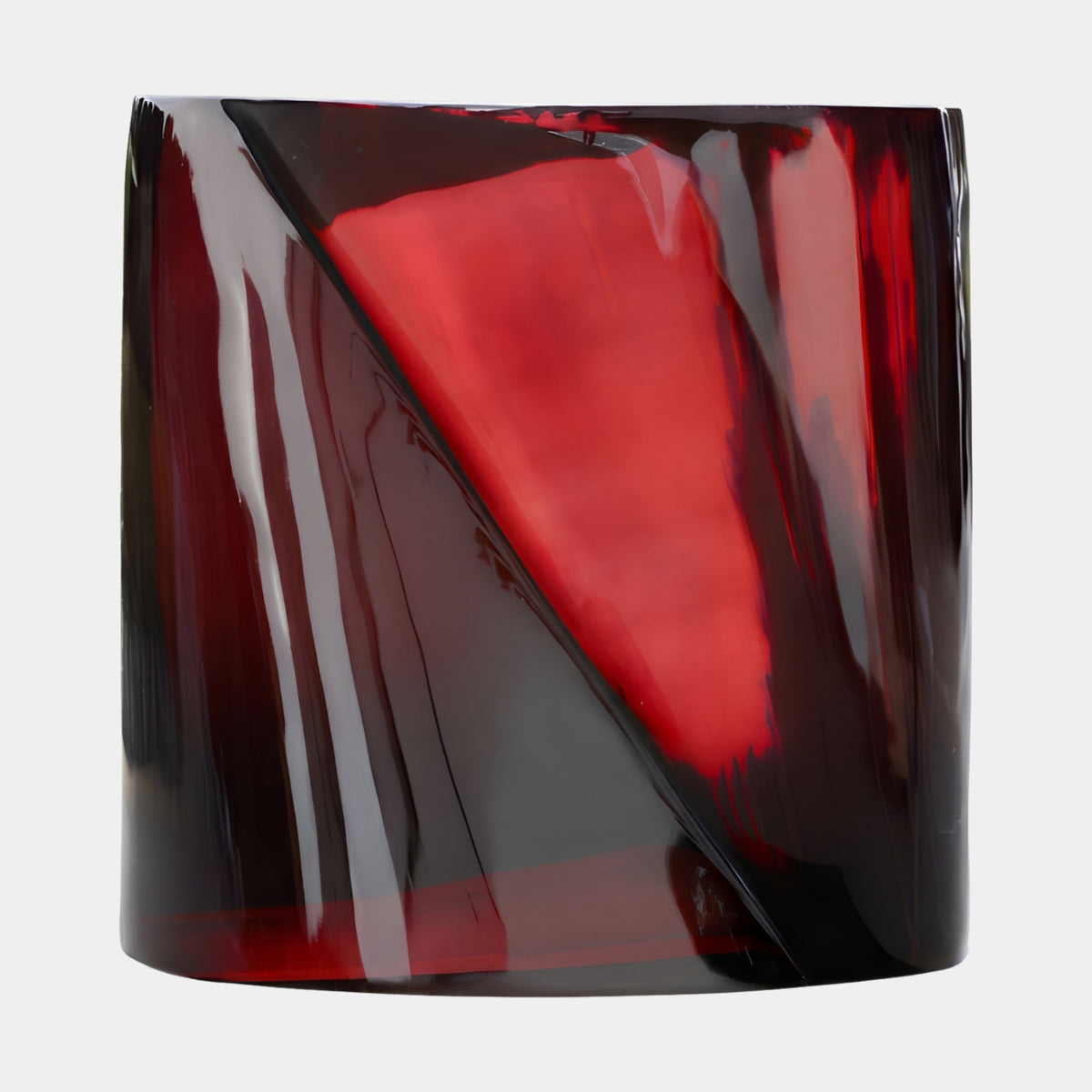 Red Diagonal Facet Rounded Square Resin Stool, 45cm, glossy translucent red with a dark diagonal facet, shown against a plain white background.