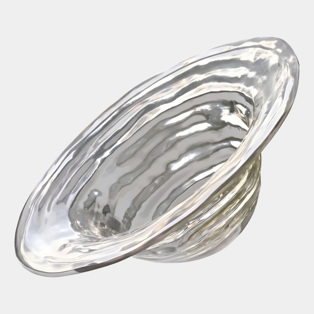 Clear Winding Shell Monumental Resin Sculpture - 248cm, an open shell form with rippled concentric rings winding to a hollow centre, shown on a plain white background.