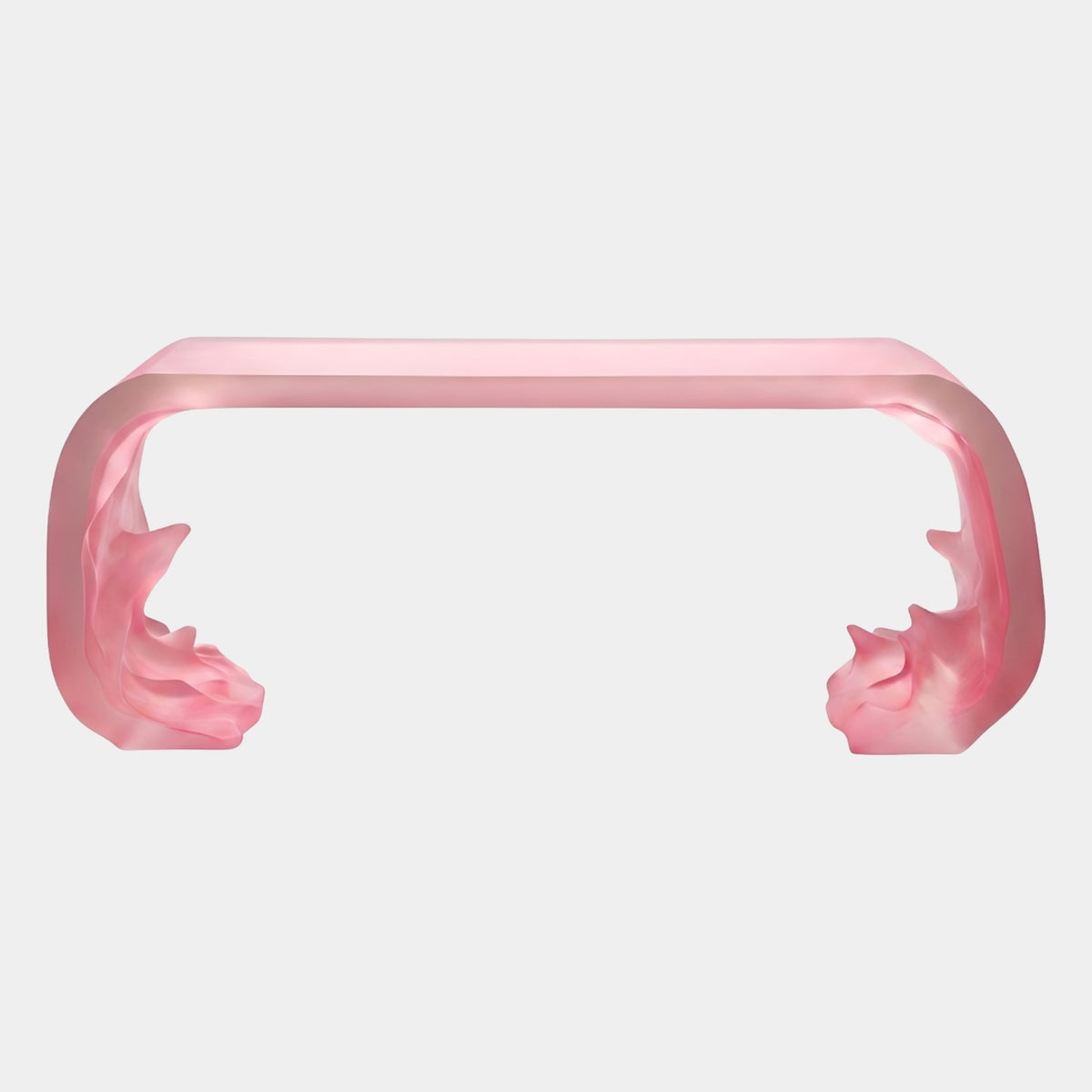Pink Arch Splash Foot Cast Resin Console, 190cm, a one-piece translucent pink resin arch with splash-shaped feet, shown on a plain white background.