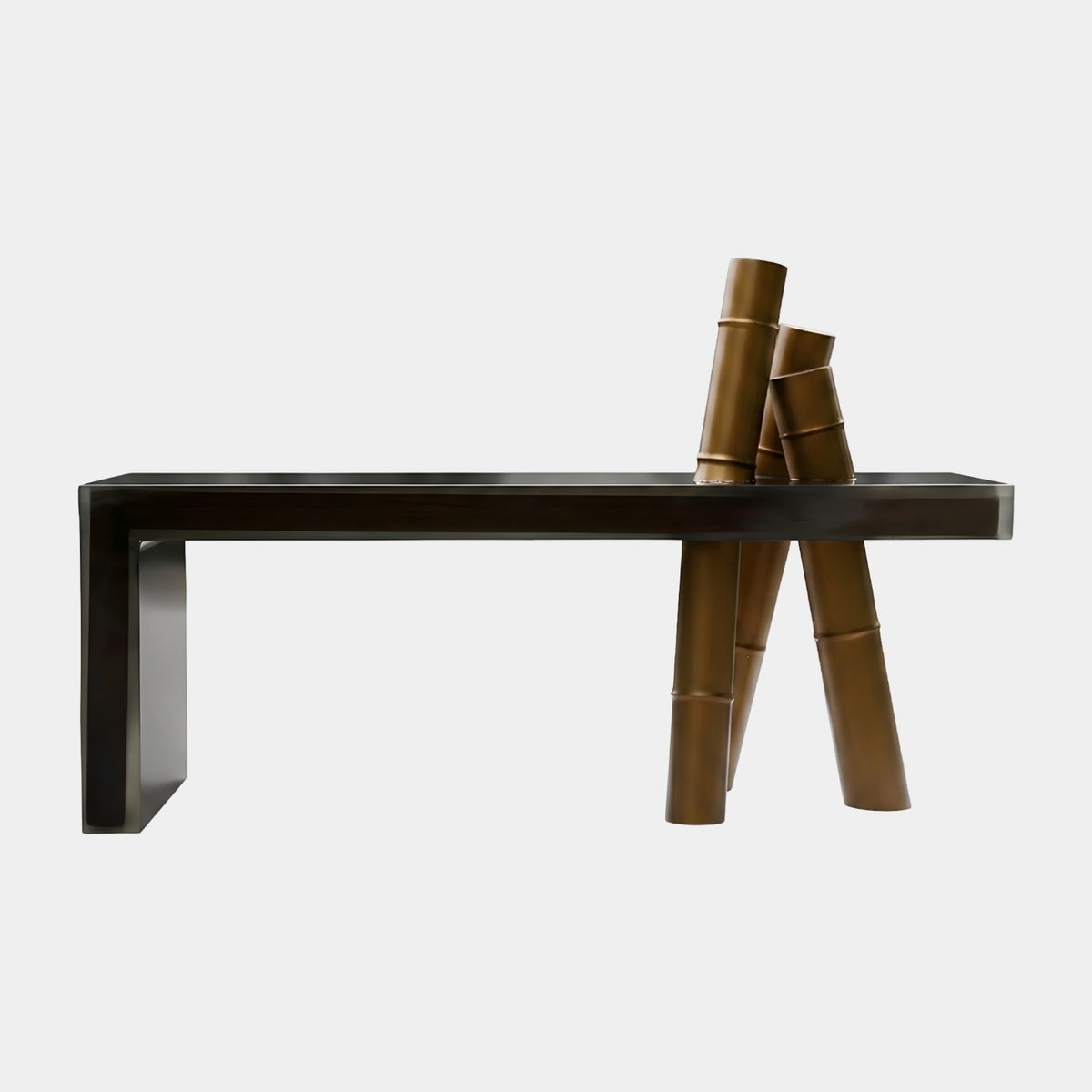 Black Slab Gold Bamboo Cane Composite Console, 120cm, with a dark slab top on a squared panel leg and gold bamboo-style cane legs, on a plain light background.