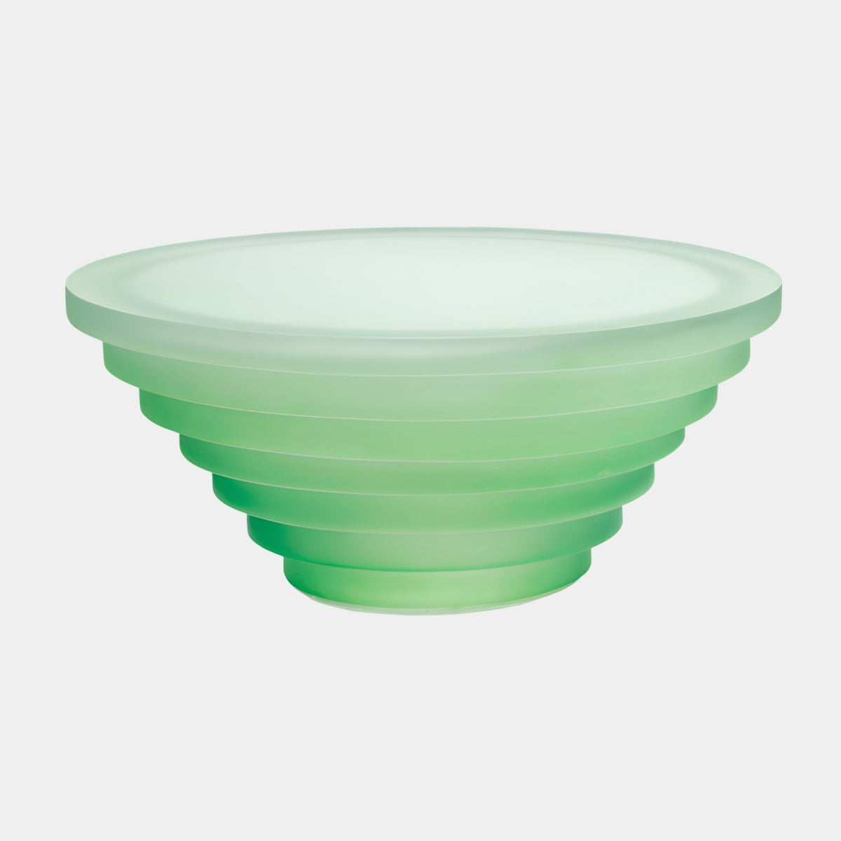 Frosted Green Stepped Ring Cast Resin Low Table (91cm) by Giant Sculptures, with concentric rings narrowing from a wide dished top to a small round foot, shown on a plain white background.