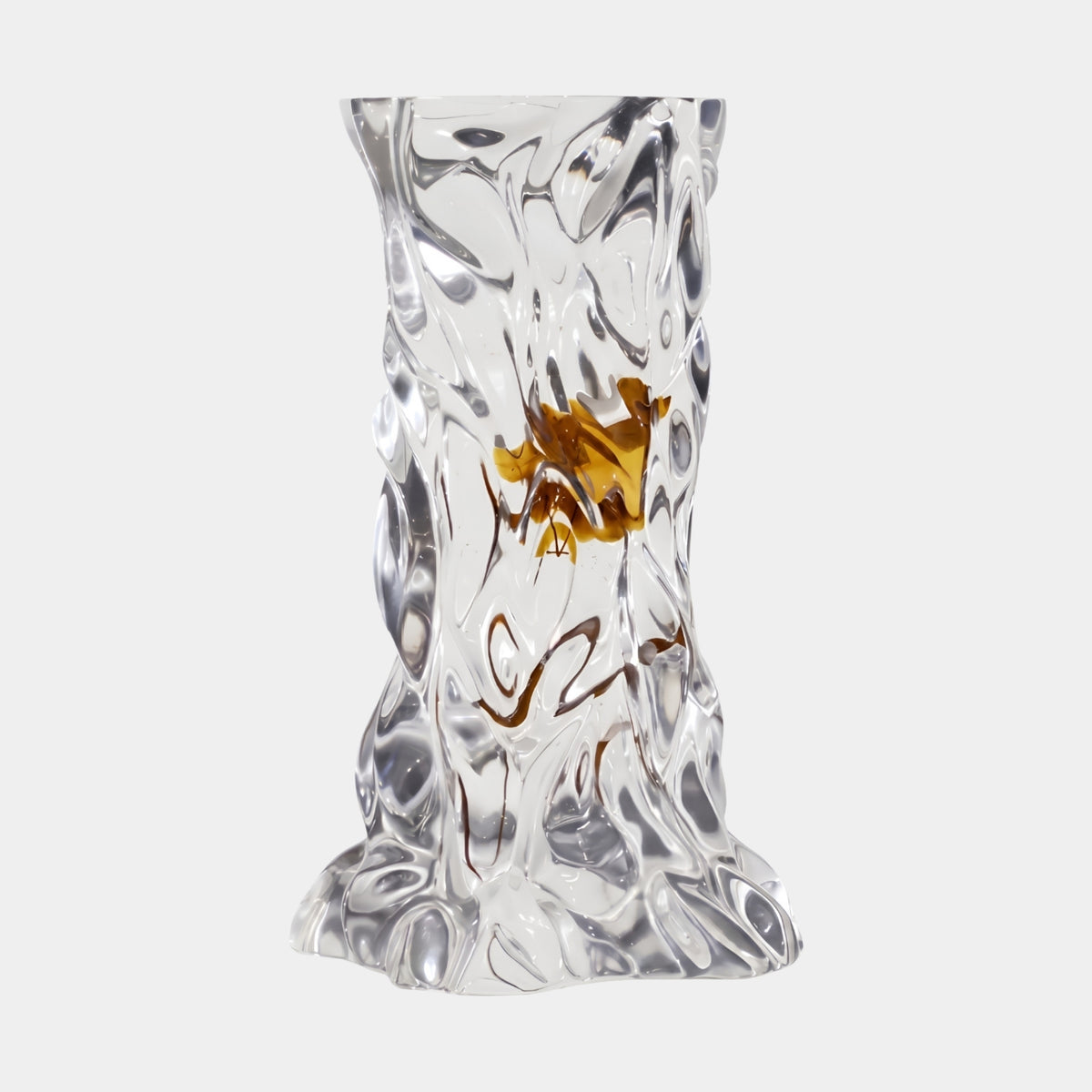 Clear Set Branch Ice Facet Resin Side Table (69cm) with faceted icy column and embedded brown branches, flared base, on a plain white background.