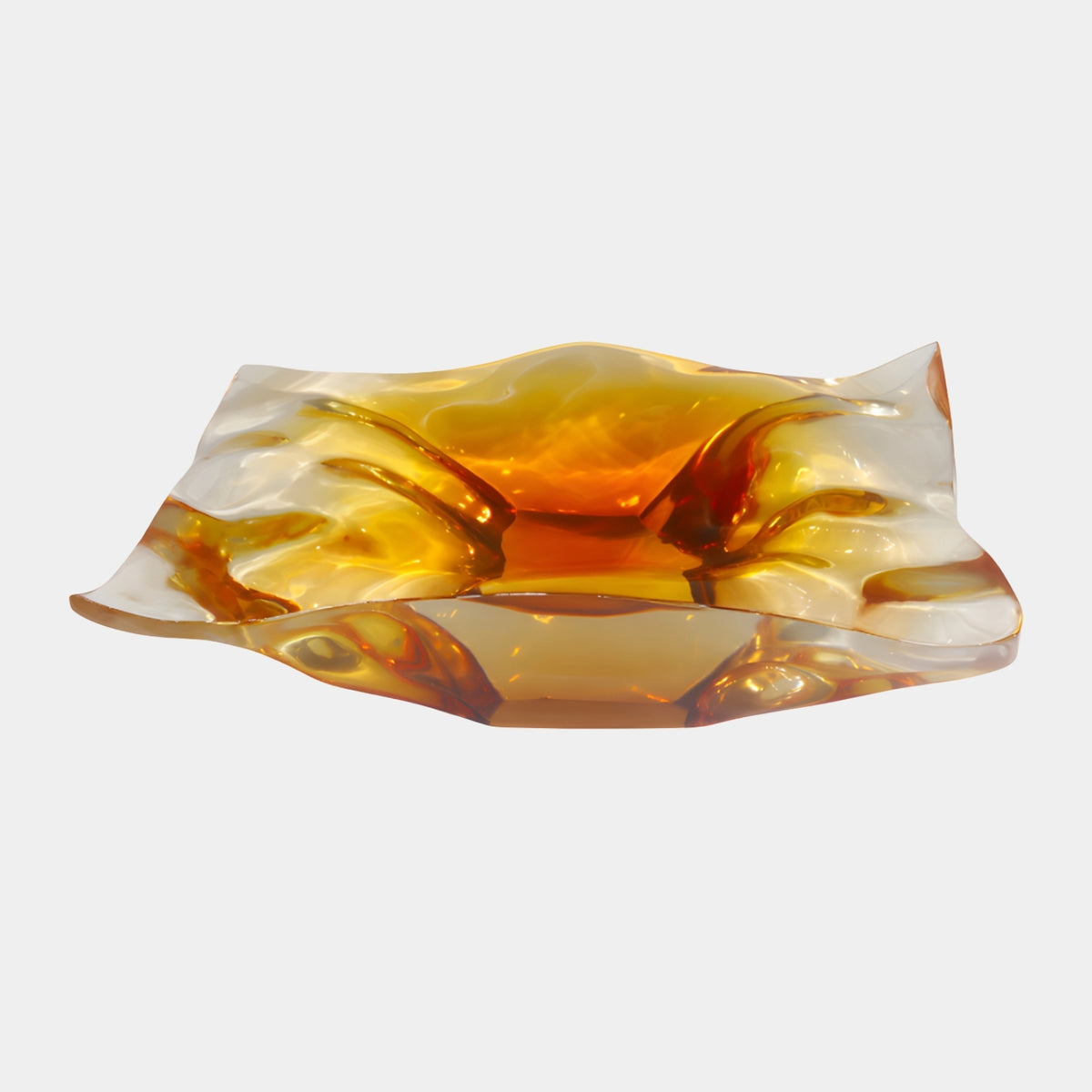 Amber Graded Four Point Cast Resin Dish - 100cm with rippled, mirror-polished interior deepening from clear rim to amber well, shown on a plain white background.