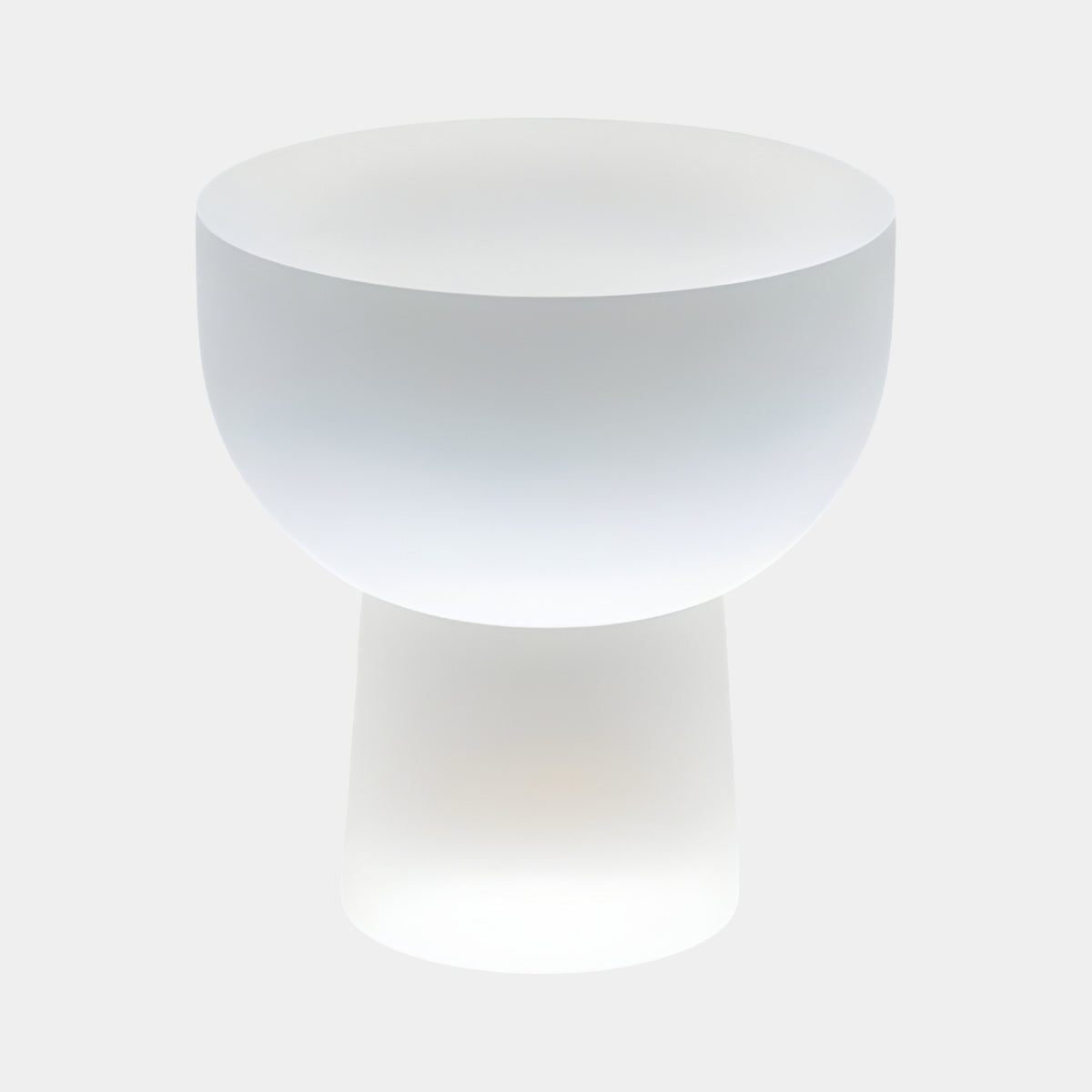 White Frosted Hemisphere Footed Resin Bowl - 45cm, a frosted white hemisphere on a flaring cylindrical foot, shown on a plain light background by Giant Sculptures.