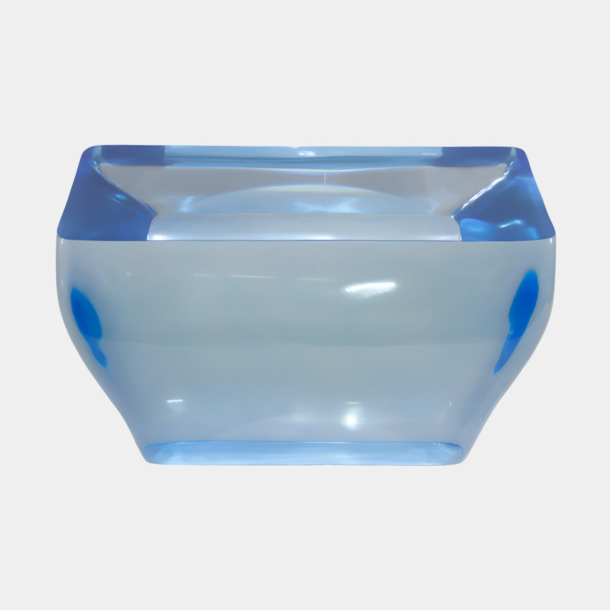 Blue Flared Wall Cast Resin Bowl - 54cm, a rectangular translucent blue resin bowl with flared walls and a thick rim, shown on a plain white background.