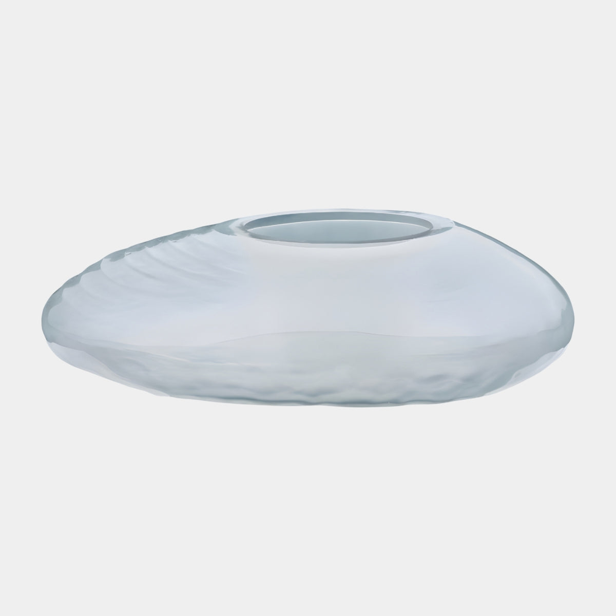 Frosted Pebble Form Resin Low Table in translucent white, oval pebble shape with rippled texture and offset circular well, on a plain white background.