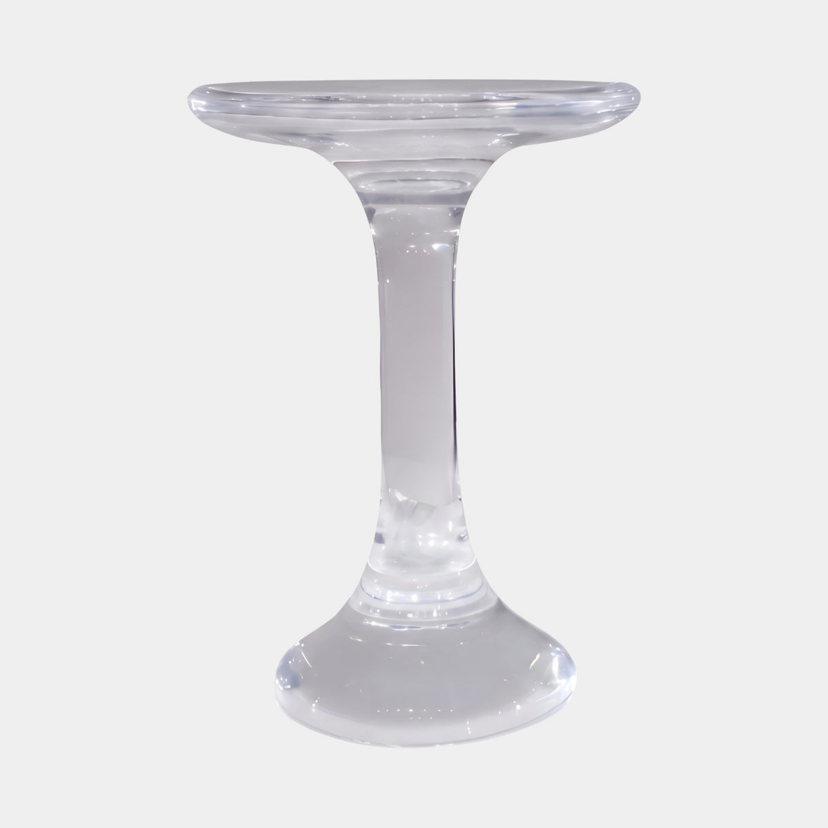 Clear Flared Top Solid Acrylic Stand - 46cm with a round flared base, squared column, and flat round top, shown on a plain white background.