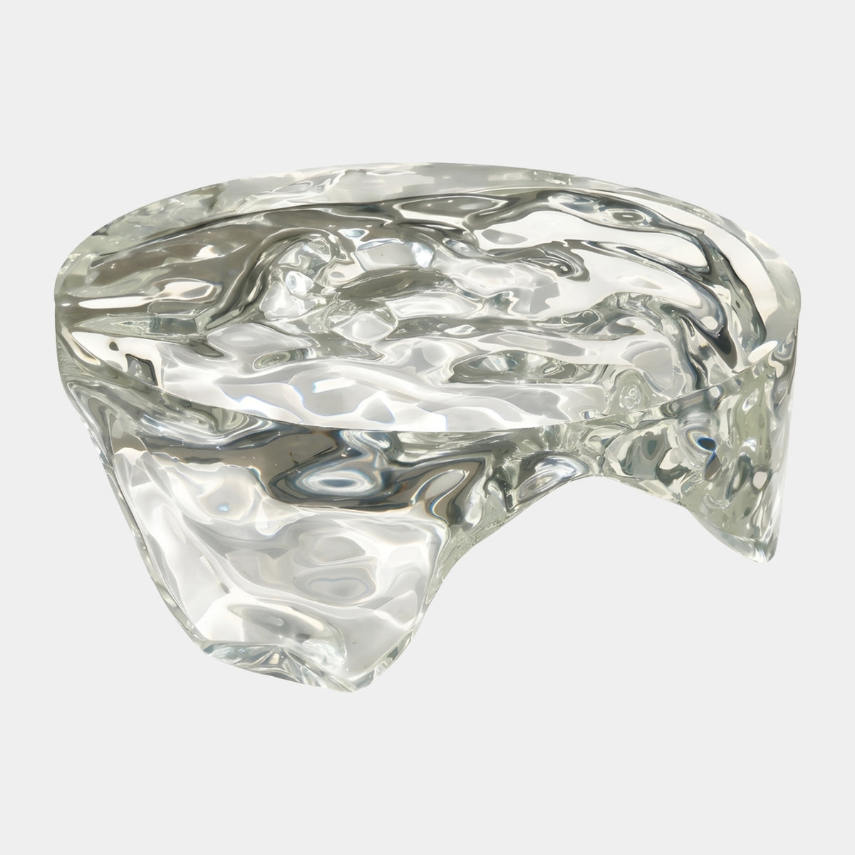 Clear Melting Fold Cast Resin Round Table - 110cm with a rippled top and deep draping folds instead of legs, shown on a plain white background.