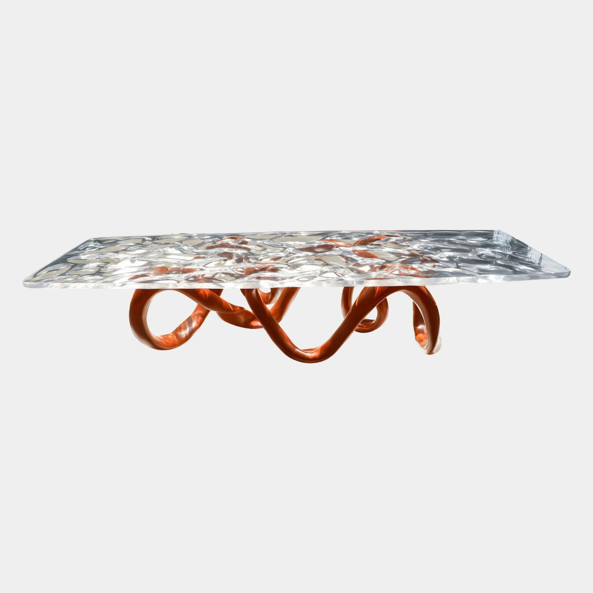 Clear Rippled Slab Copper Loop Base Dining Table - 356cm