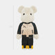 The Jacket Clad Plush Bear Sculpture by Giant Sculptures stands 70cm tall with a cream head and hands, black eyes, streetwear-style beige and black jacket, dark pants, yellow socks, and is set against a plain white background.