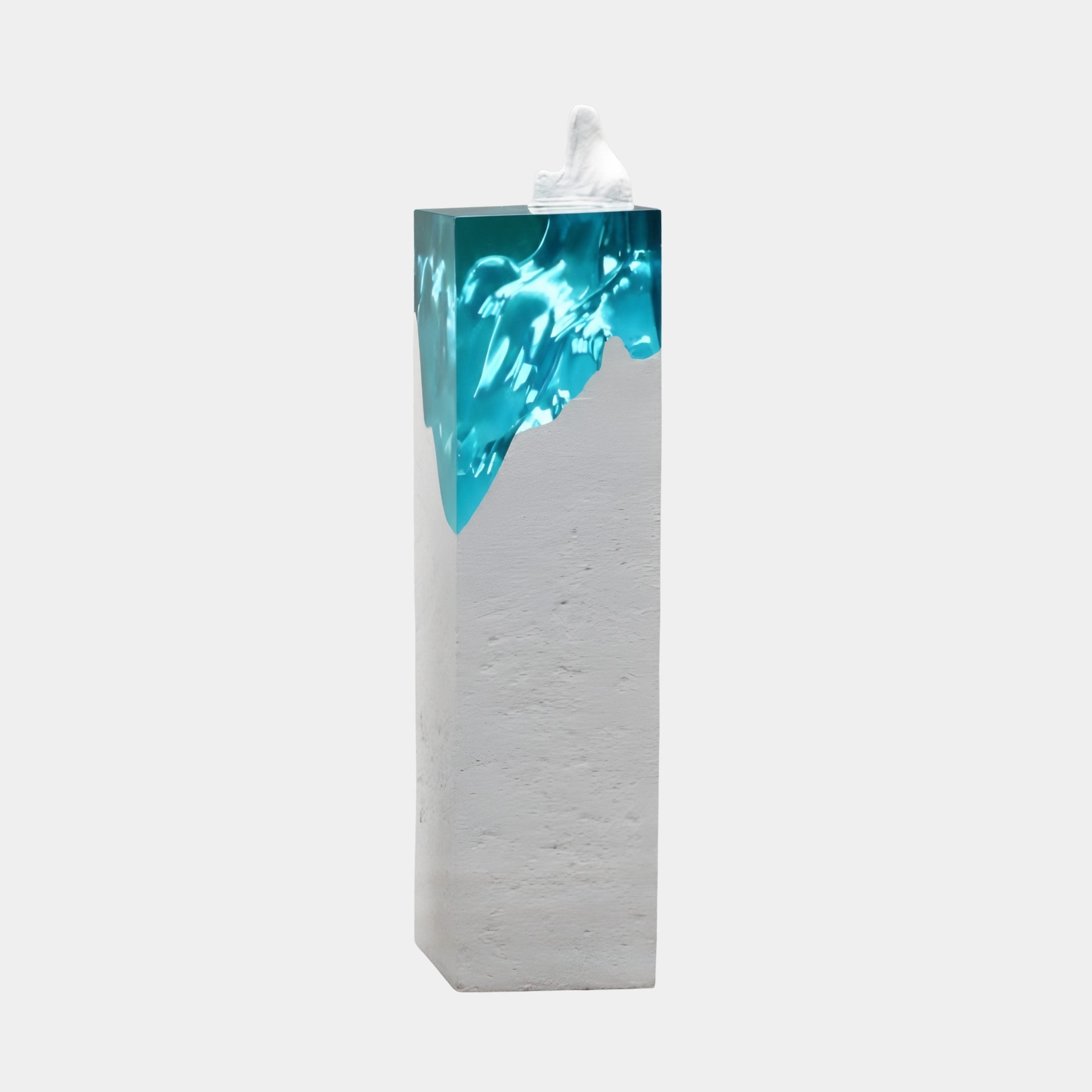 Teal Resin Mountain on White Column Sculpture - 110cm