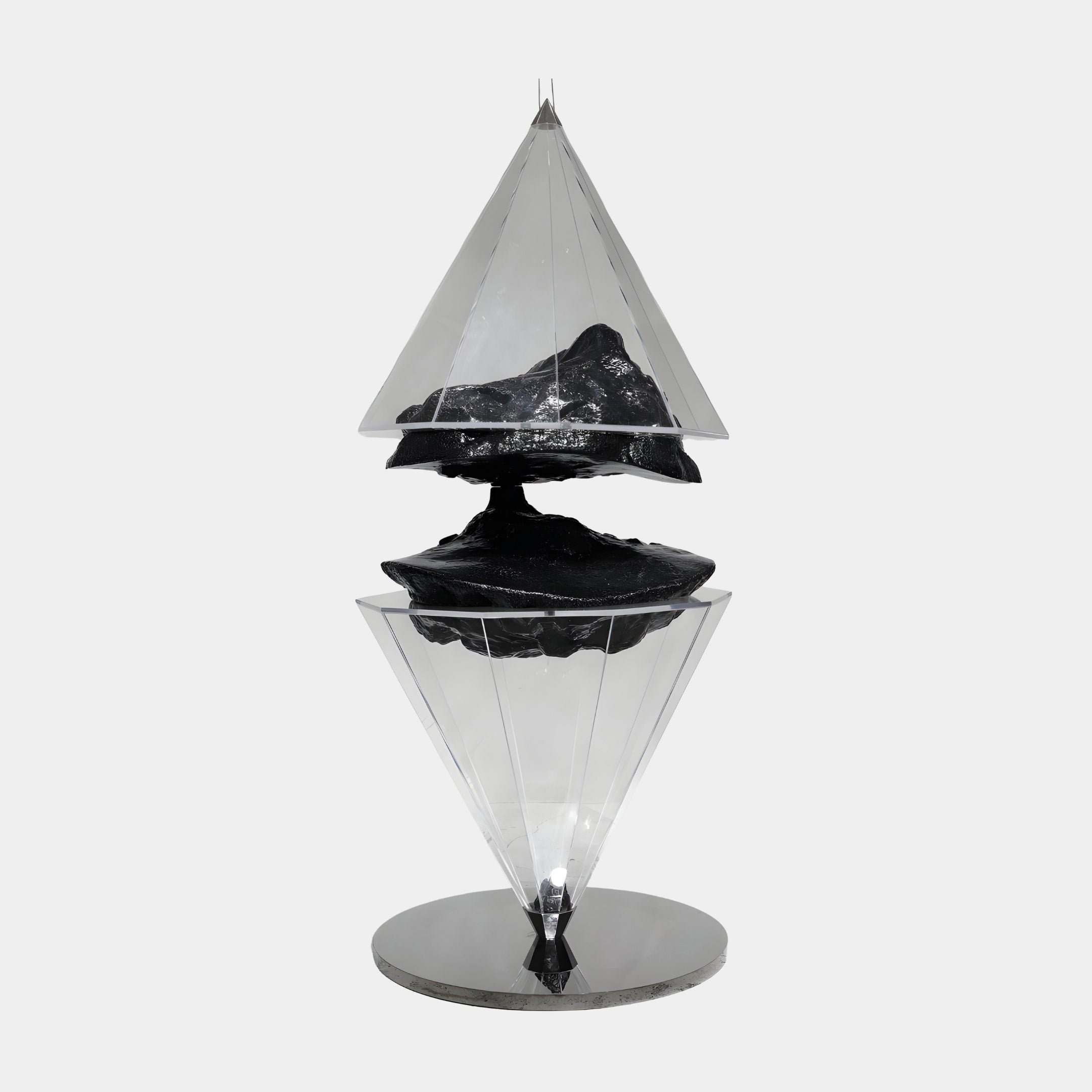 Clear Diamond Pyramid & Floating Black Peak Resin Sculpture - 234cm
