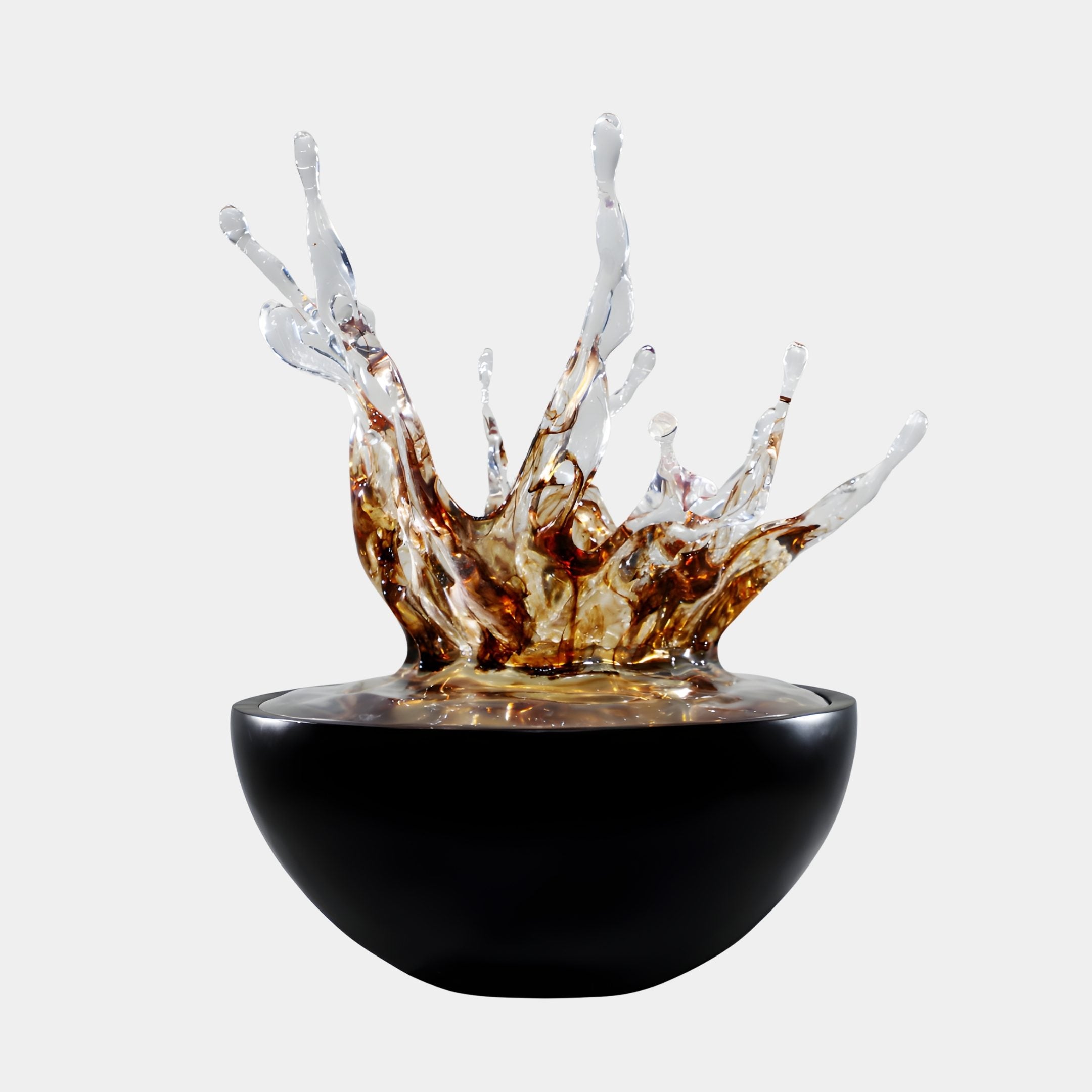 Amber Resin Water Crown Splash on Black Bowl Sculpture - 94cm