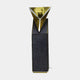 Gold Mirror Inverted Pyramid on Black Column Sculpture 140cm by Giant Sculptures, gleaming gold apex above a textured black plinth on a plain background.