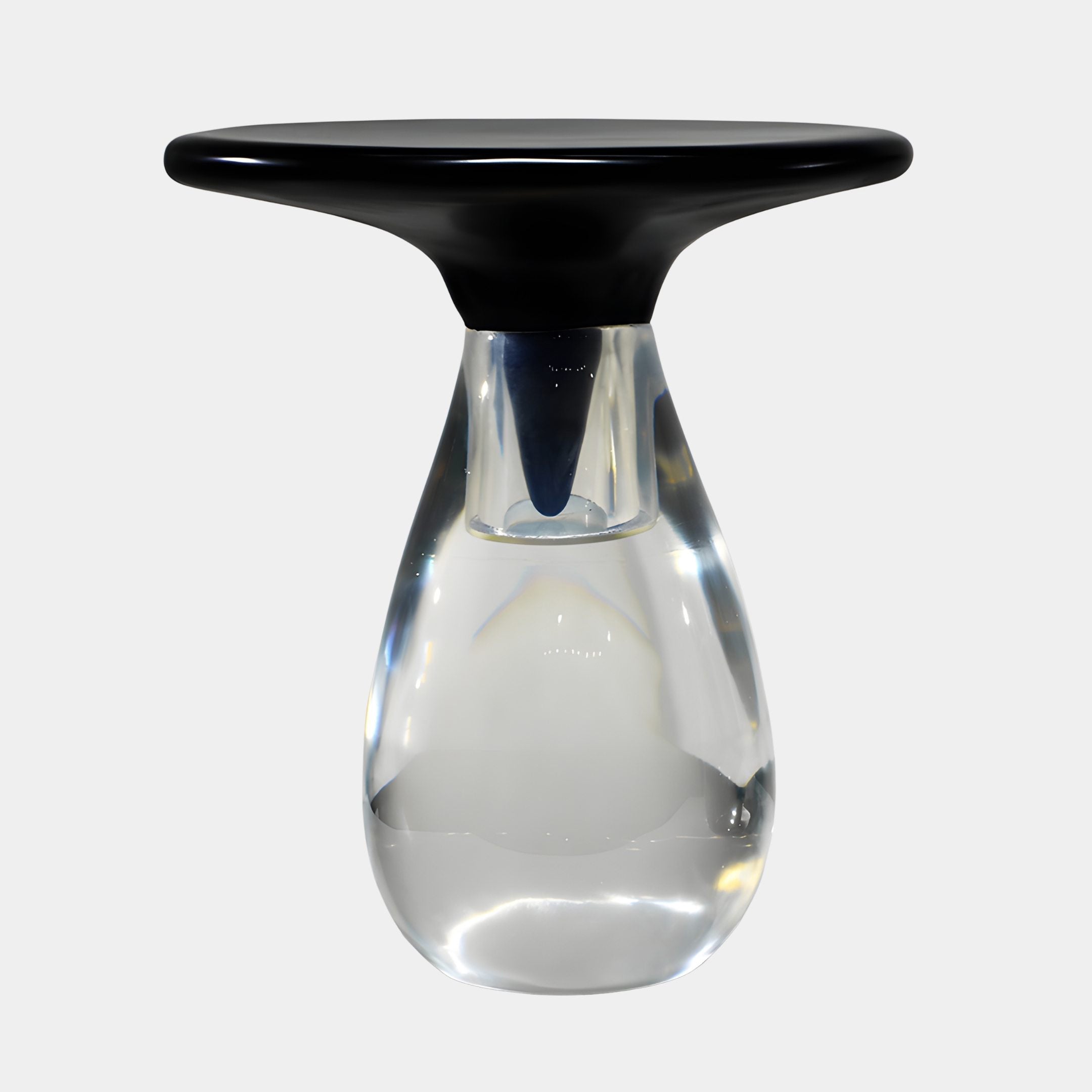 Glossy Black Tapered Disk & Clear Tear Resin Side Table - 55cm