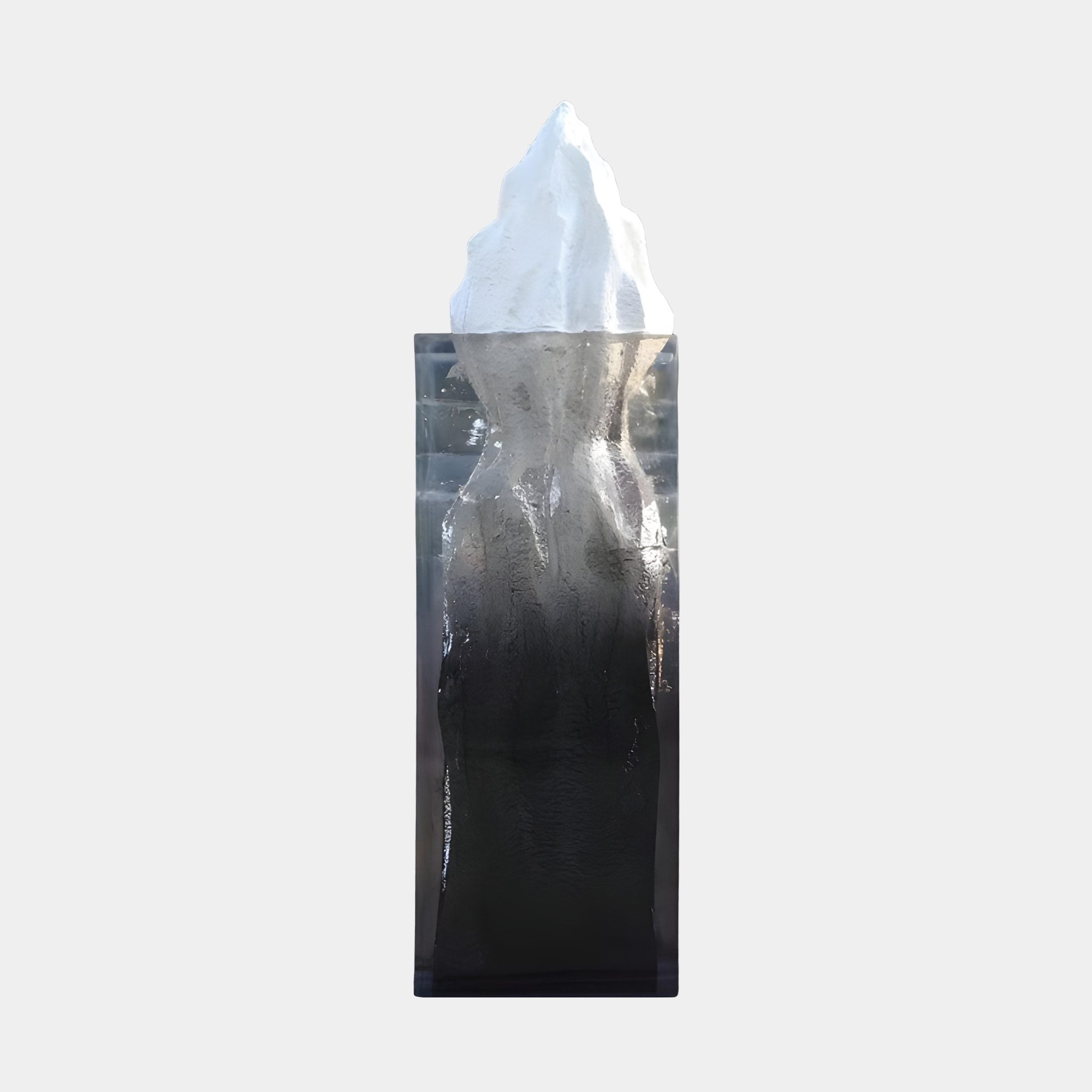 White Iceberg & Frosted Gradient Pillar Resin Sculpture by Giant Sculptures, 160cm, with a frosted peak fading into a dark smoky base on a light background.