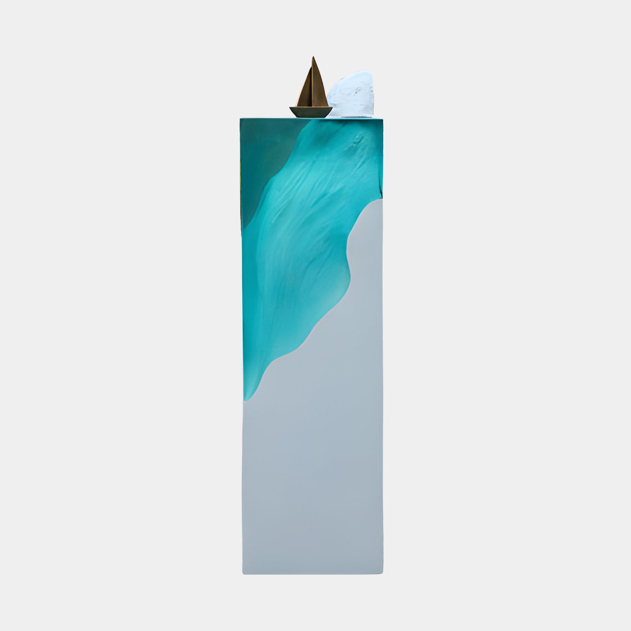 Teal Ocean Depth Sailboat & Iceberg Column Resin Sculpture - 150cm
